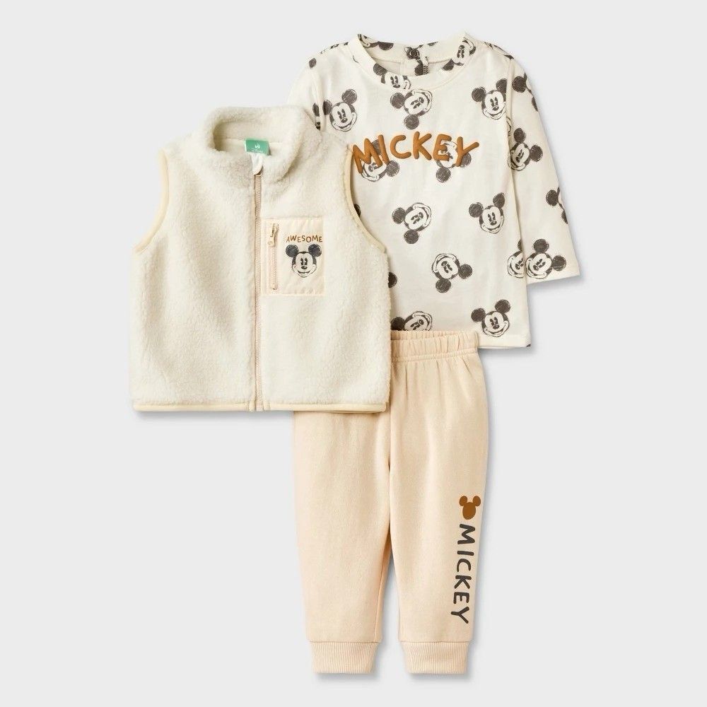 Disney Mickey Mouse Boys 3-Pc Vest, Long Sleeve Shirt & Pants Size 3-6 Month NWT